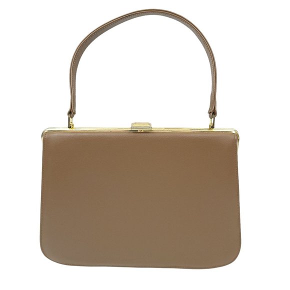 Vintage Brown Faux Leather Handbag Top Handle Clasp Closure Womens Retro Purse - Picture 2 of 11